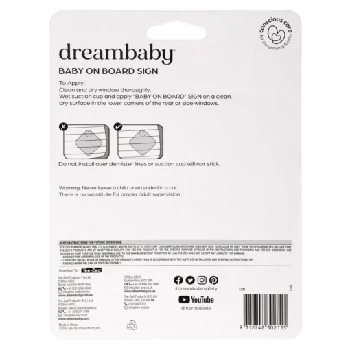 Safe Sleep*Dream Baby Dreambaby Baby On Board Sign - Yellow