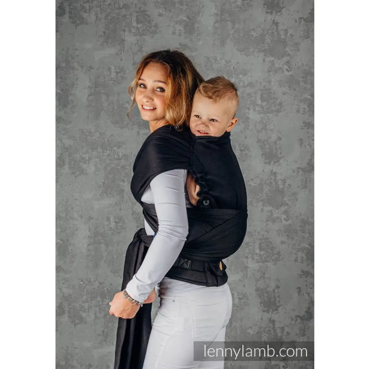 Half Buckle Carriers|Buckle Carriers*Lenny Lamb LennyHybrid Half Buckle - Herringbone Basic - Preschool Size Little Herringbone Black Ebony