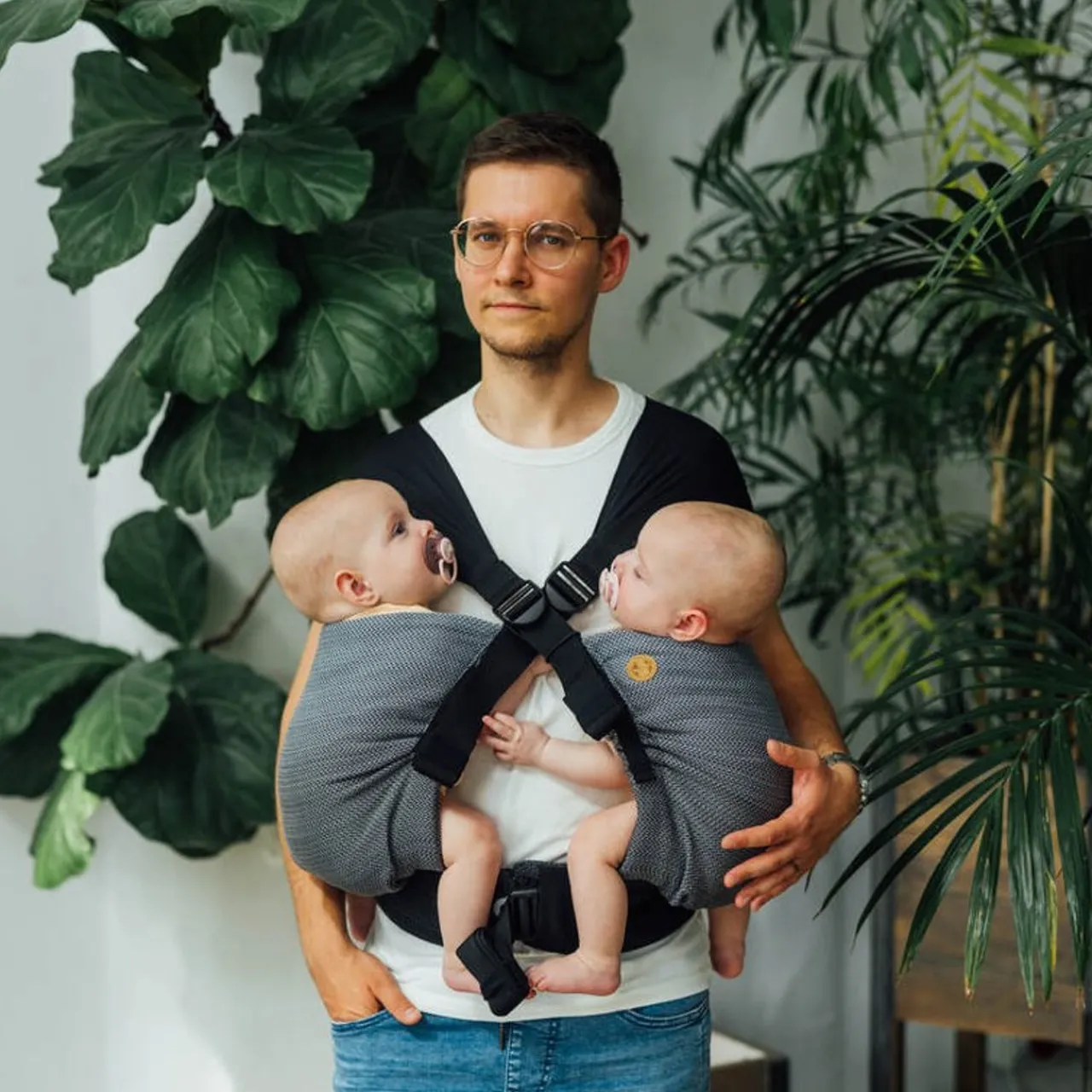 Twin Carriers|Buckle Carriers*Lenny Lamb LennyTwin Carrier - Herringbone Ombre Grey