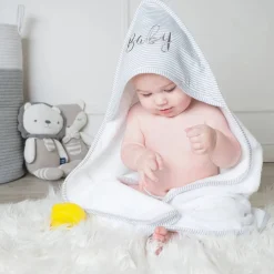 Towels & Facecloths*Living Textiles Cotton Hooded Towel Grey Stripe