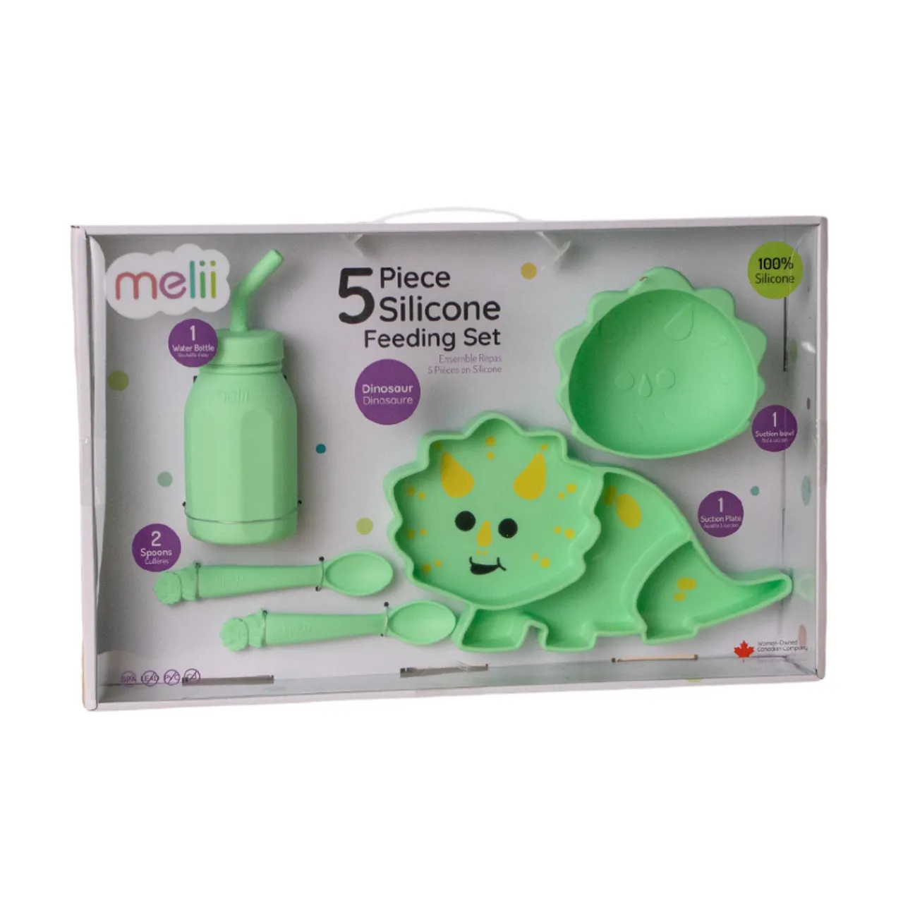 Bowls, Plates & Cutlery*Melii Silicone 5 Piece Feeding Gift Set - Dinosaur