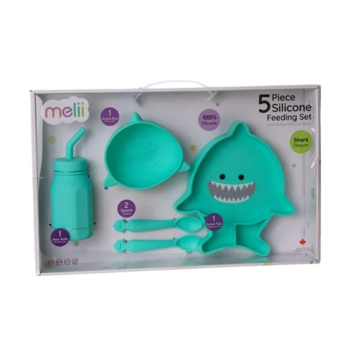 Bowls, Plates & Cutlery*Melii Silicone 5 Piece Feeding Gift Set - Shark
