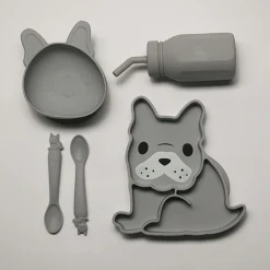 Bowls, Plates & Cutlery*Melii Silicone 5 Piece Feeding Gift Set - Bulldog