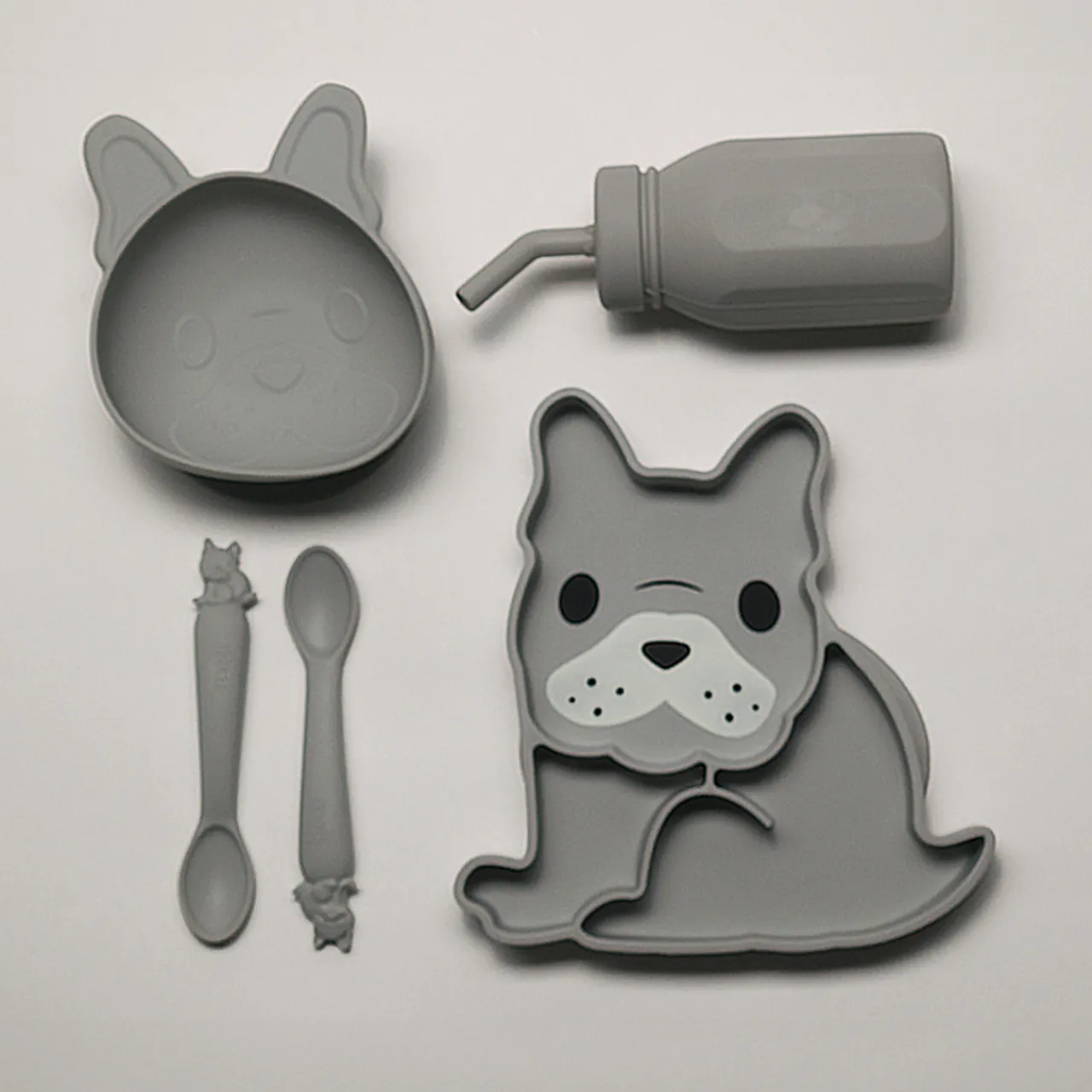 Bowls, Plates & Cutlery*Melii Silicone 5 Piece Feeding Gift Set - Bulldog