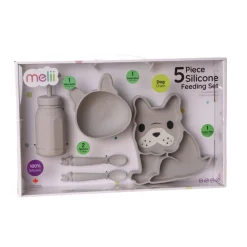Bowls, Plates & Cutlery*Melii Silicone 5 Piece Feeding Gift Set - Bulldog