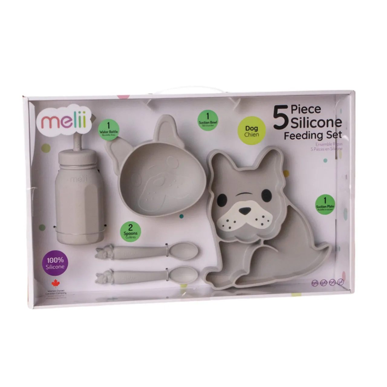 Bowls, Plates & Cutlery*Melii Silicone 5 Piece Feeding Gift Set - Bulldog