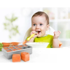 Starting Solids*Melii Silicone Baby Food Freezer Tray with Lid - Luxe Luxe Grey