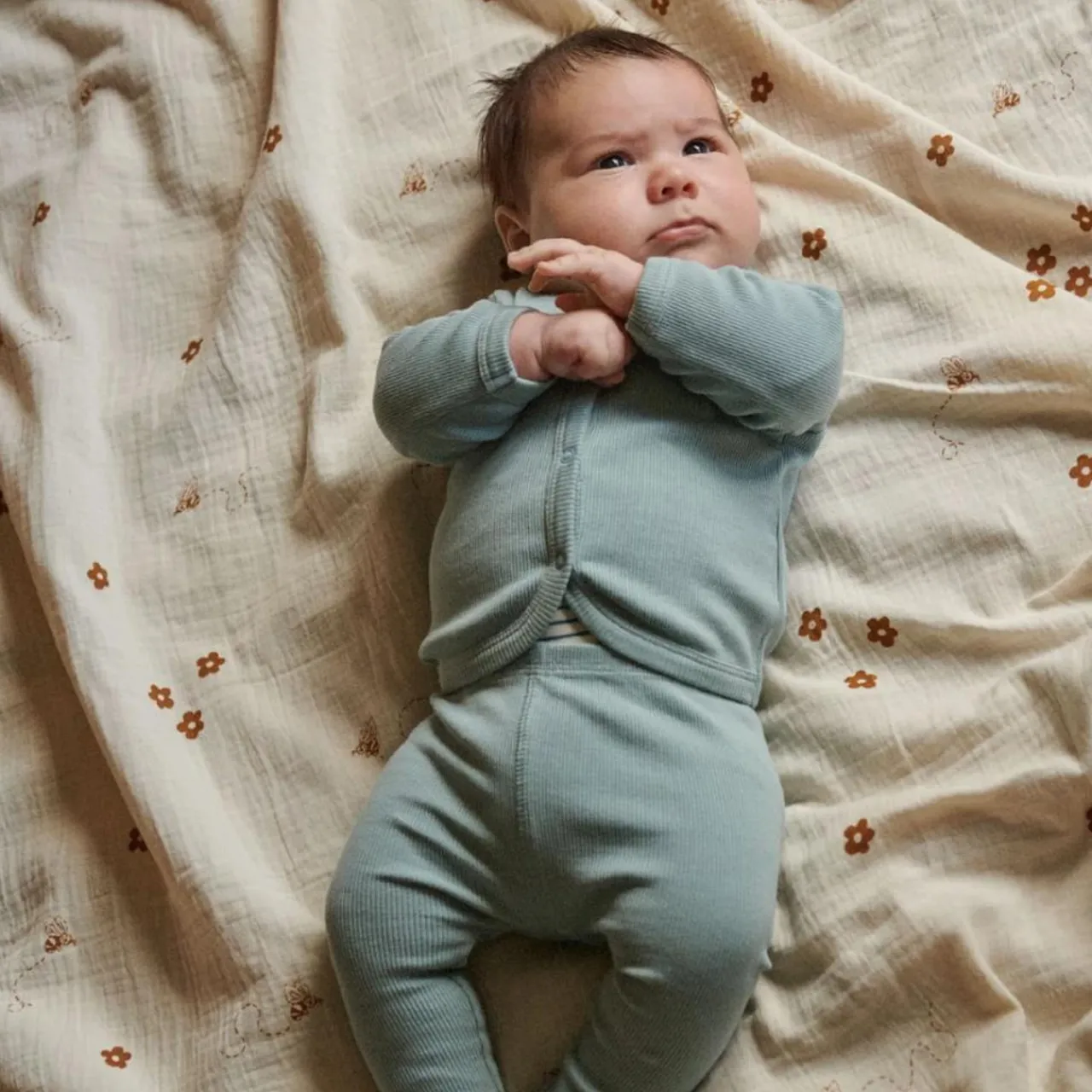Tops & Pants*Nature Baby Cotton Rib Honey Pants Powder Blue