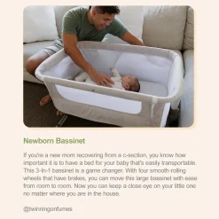 Travel Cots & Beds|Bassinets & Co-Sleepers*Unilove Hug Me Plus Airflow 3-in-1 Bedside Bassinet with Mosquito Net Denim Blue