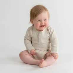 Merino Clothing & Sleepwear|Bodysuits & Singlets*Woolbabe Merino/Organic Cotton Long Sleeve Henley Bodysuit - Daydream Collection