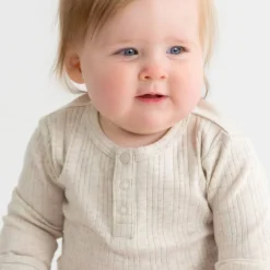 Merino Clothing & Sleepwear|Bodysuits & Singlets*Woolbabe Merino/Organic Cotton Long Sleeve Henley Bodysuit - Daydream Collection